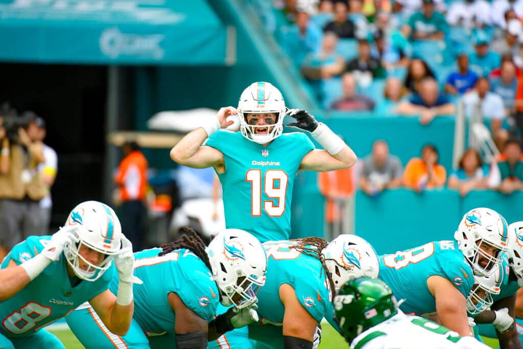 The Dolphins take on the Bills on Sunday, and one NFL player prop that stands out involves Skylar Thompson's work as a passer...