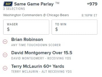 Commanders vs. Bears Best Same Game Parlay: David Montgomery Racks Up  Receiving Yards on TNF (October 13)