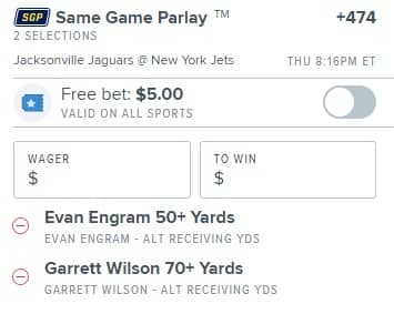 MCbets' +875 TNF Same Game Parlay: Jaguars @ Jets - 12/22