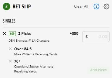 Broncos vs. Chargers Best Same Game Parlay: Williams, Sutton Put Up Big  Numbers on MNF (October 17)