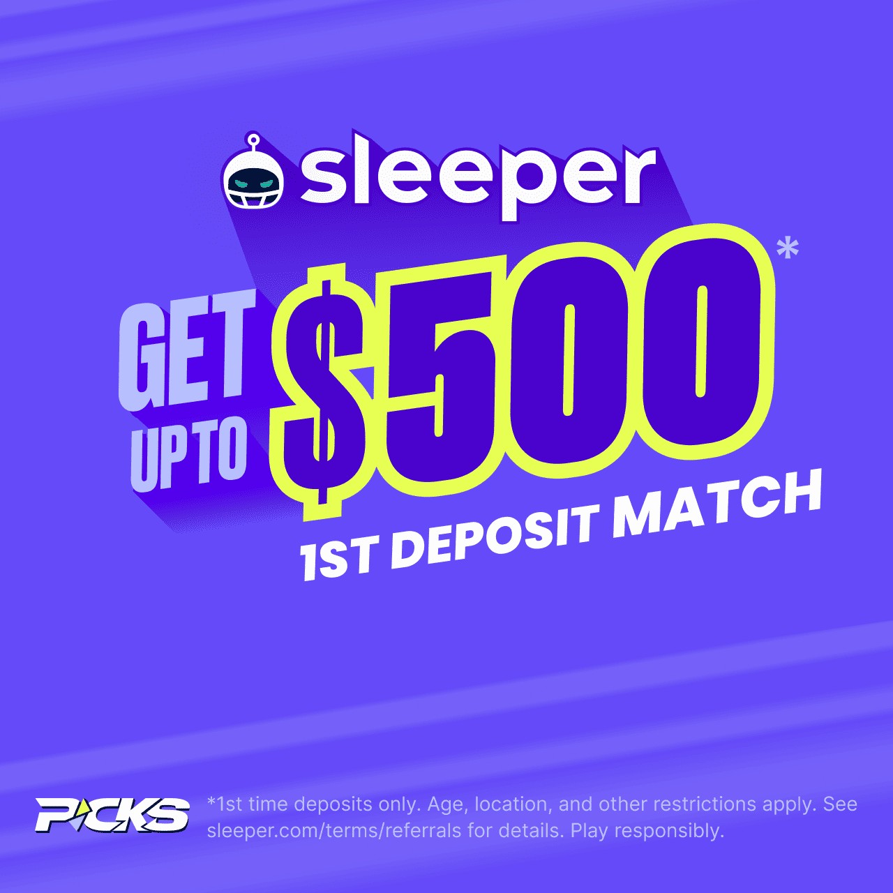 Sleeper Picks Promo Get Your First Deposit Matched up to 500!